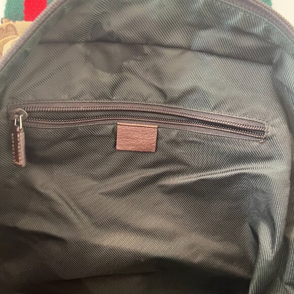 Gucci GG Canvas Monogram Web Tote Bag Brown Red Green Stripe 131231 - Picture 7 of 11